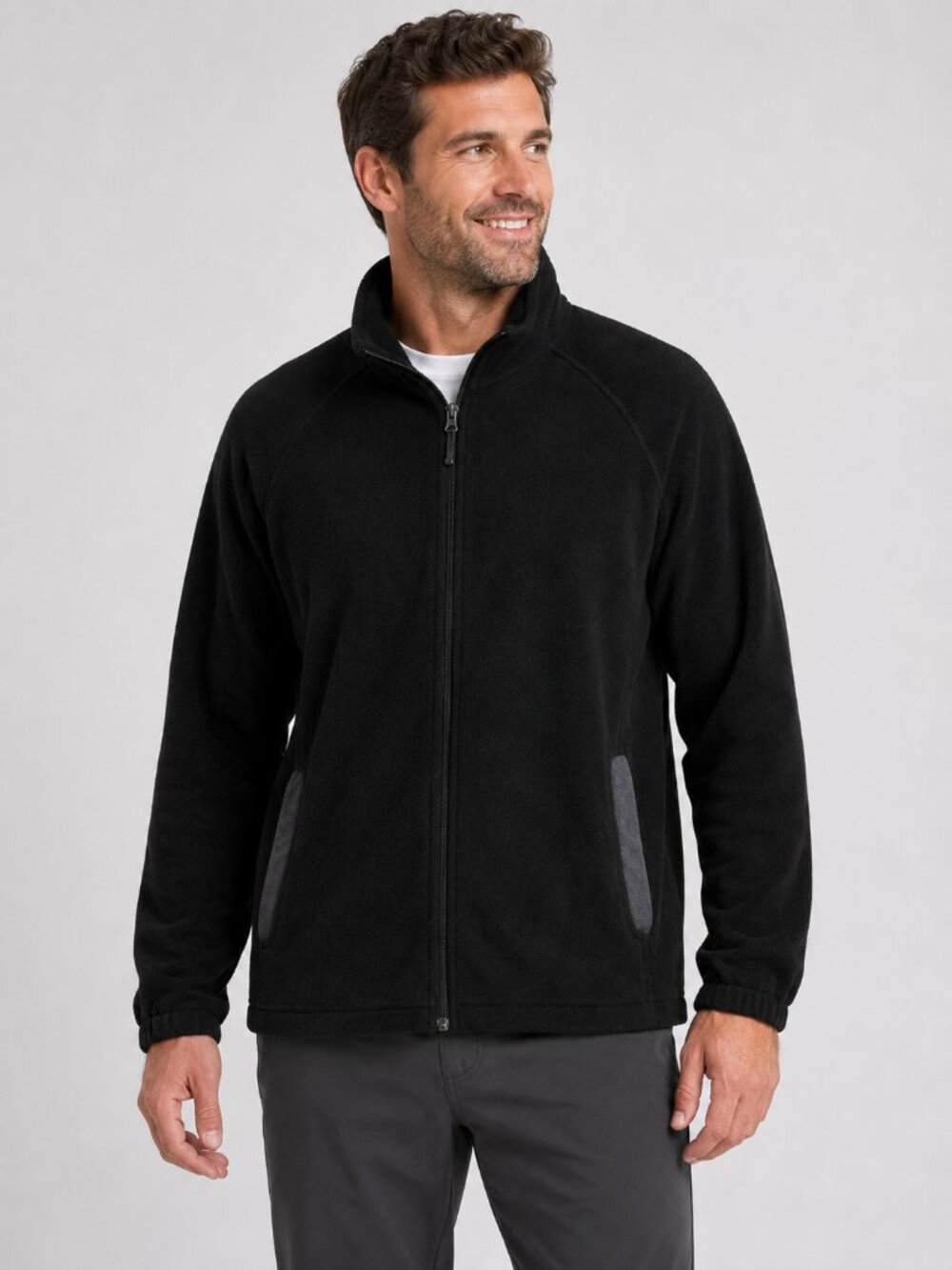Starter Men’s Black Full Zip Fleece Jacket Medium 38-40 Gray Trim